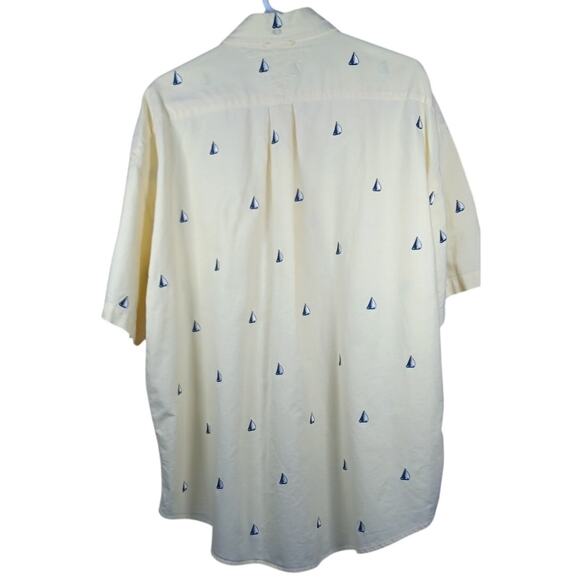 Tommy Hilfiger Men's XXL Yellow Short Sleeve Button Down Shirt Sailboat Nautical - Picture 2 of 7
